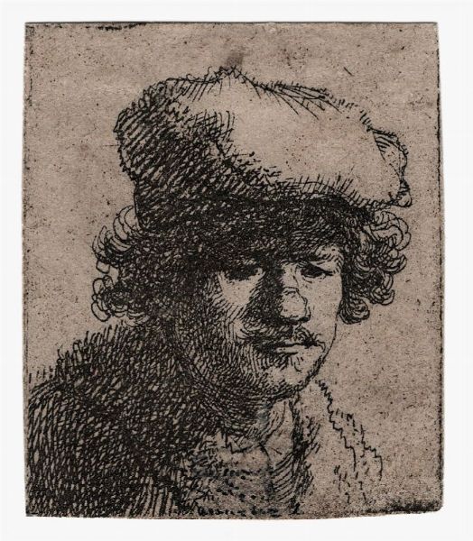 REMBRANDT HARMENSZOON VAN RIJN : Autoritratto con cappello tirato in avanti.  - Asta Arte antica, moderna e contemporanea - Associazione Nazionale - Case d'Asta italiane