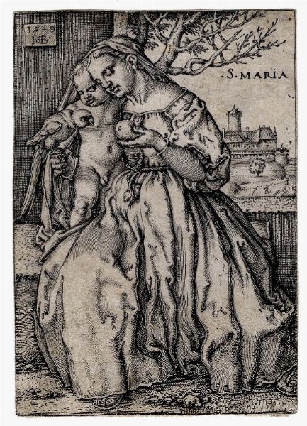 HANS SEBALD BEHAM : La Vergine col Bambino e il pappagallo.  - Asta Arte antica, moderna e contemporanea - Associazione Nazionale - Case d'Asta italiane