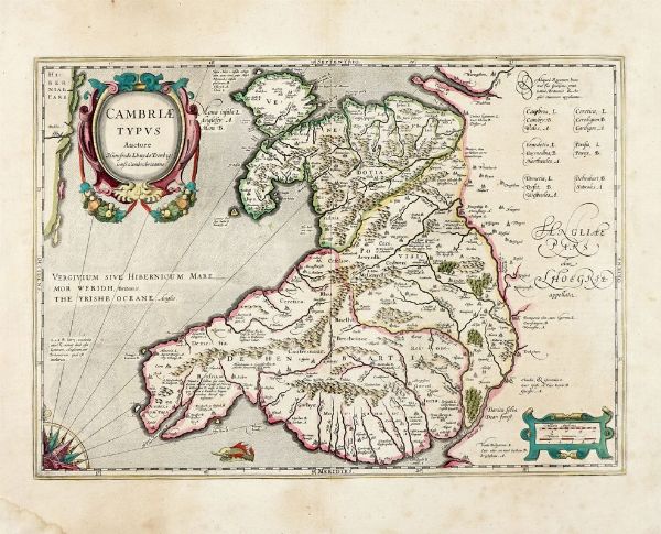 Abraham Ortelius : Cambriae Typus Auctore Humfredo Lhuydo Denbigiense Cambrobritanno.  - Asta Arte antica, moderna e contemporanea - Associazione Nazionale - Case d'Asta italiane