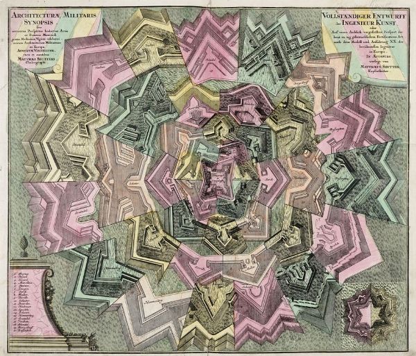 GEORG MATTHUS SEUTTER : Architecturae Militaris Synopsis, sive accuratus Prospectus hodiernae Artis ac Rationis Muniendi, juxta Methodum Viginti celeberrimorum Architectorum Militarium in Europa Augustae Vindelicor. cura et sumtibus Matthaei Seutteri, Calchographi  - Asta Arte antica, moderna e contemporanea - Associazione Nazionale - Case d'Asta italiane
