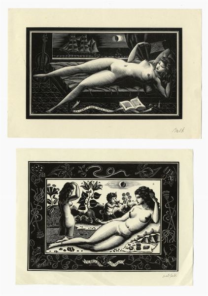 ITALO ZETTI : Lotto composto di 5 ex libris erotici.  - Asta Arte antica, moderna e contemporanea - Associazione Nazionale - Case d'Asta italiane