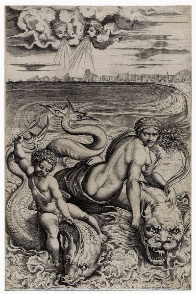 MARCO DENTE : Venere e Cupido sul dorso di due delfini.  - Asta Arte antica, moderna e contemporanea - Associazione Nazionale - Case d'Asta italiane