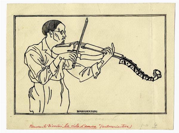 BENVENUTO DISERTORI : La viola d'amore (autocaricatura).  - Asta Arte antica, moderna e contemporanea - Associazione Nazionale - Case d'Asta italiane