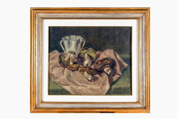 GIOVANNI IACOVINO : Natura morta con funghi.  - Asta Arte antica, moderna e contemporanea - Associazione Nazionale - Case d'Asta italiane