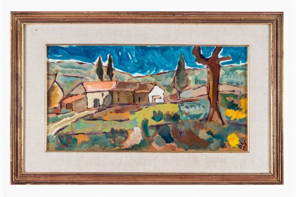 Dilvo Lotti : Paesaggio con case.  - Asta Arte antica, moderna e contemporanea - Associazione Nazionale - Case d'Asta italiane