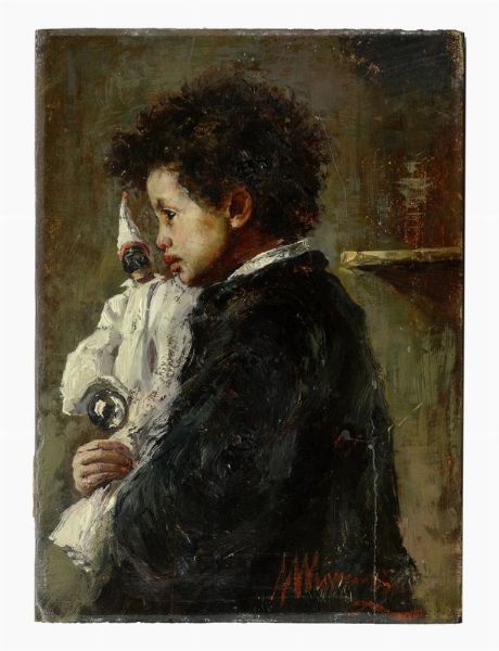 Antonio Mancini : Scugnizzo e pulcinella.  - Asta Arte antica, moderna e contemporanea - Associazione Nazionale - Case d'Asta italiane