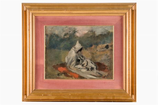 TEOFILO PATINI : Frate accasciato su drappo rosso.  - Asta Arte antica, moderna e contemporanea - Associazione Nazionale - Case d'Asta italiane