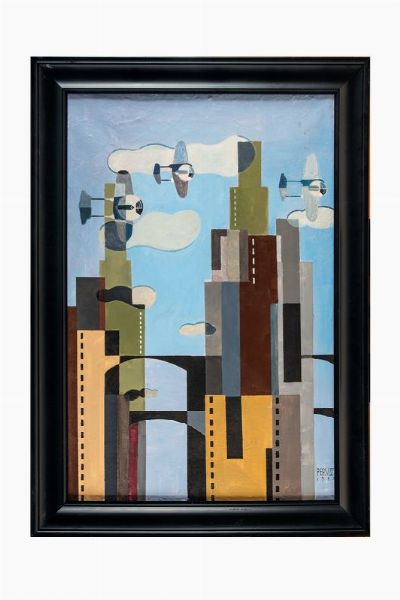 Osvaldo Peruzzi : Citt futurista.  - Asta Arte antica, moderna e contemporanea - Associazione Nazionale - Case d'Asta italiane