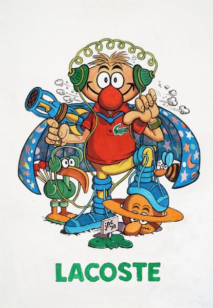 Benito Jacovitti : Bozzetto pubblicitario per Lacoste.  - Asta Arte antica, moderna e contemporanea - Associazione Nazionale - Case d'Asta italiane