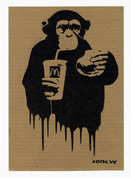 Banksy : Fast food monkey. Mc Donald's.  - Asta Arte antica, moderna e contemporanea - Associazione Nazionale - Case d'Asta italiane