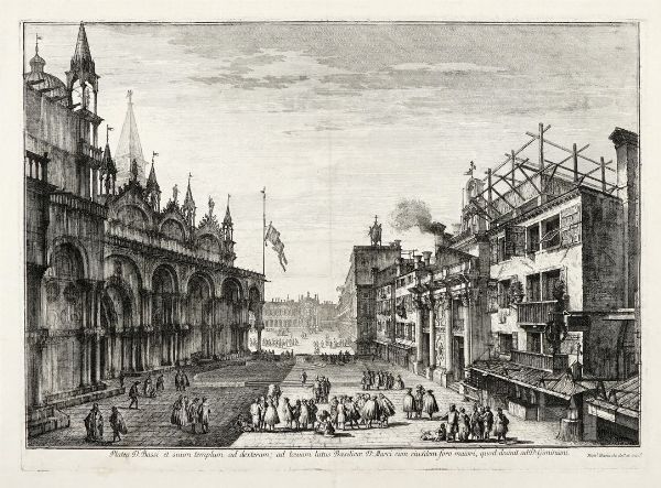 Michele Marieschi : Platea D:Bassi et suum templum ad dexteram; ad laevam latus Basilicae D: Marci cum eiusdem foro maiori, quod desinit ad D:Giminiani (La piazzetta di S. Basso).  - Asta Arte antica, moderna e contemporanea - Associazione Nazionale - Case d'Asta italiane