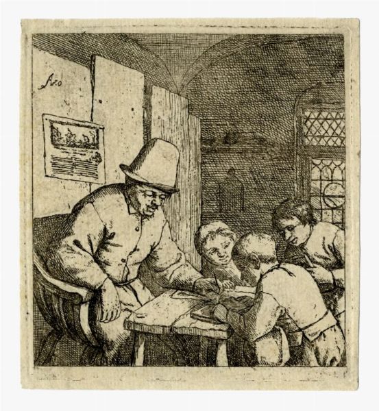 ADRIAEN (VAN) OSTADE : Il maestro di scuola.  - Asta Arte antica, moderna e contemporanea - Associazione Nazionale - Case d'Asta italiane