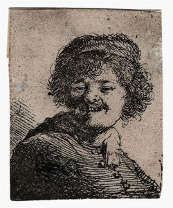 REMBRANDT HARMENSZOON VAN RIJN - Autoritratto sorridente con cappello.