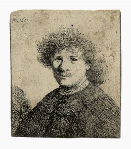 REMBRANDT HARMENSZOON VAN RIJN - Autoritratto con mantello dal colletto cadente.