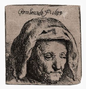 REMBRANDT HARMENSZOON VAN RIJN - La madre dell'artista con copricapo di stoffa e lo sguardo in basso.