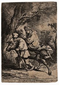 REMBRANDT HARMENSZOON VAN RIJN - Fuga in Egitto (lastra piccola).