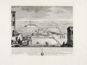 ANTONIO SANDI - Veduta dell?isola di S. Secondo col numeroso concorso di Persone, le quali dal di 29 xbre 1788 fino ai 11 Gennaro 1789, andavano, e venivano a piedi sopra il ghiaccio da Mestre a Venezia/Seconda Veduta delle Lagune Venete con l?Isola di S. Secondo...