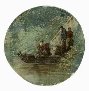 Giuseppe Bernardino Bison - Imbarcazione e figurine di pescatori.