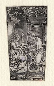 ALLAERT CLAESZ - La Vergine col Bambino seduta in un riquadro con Sant'Anna.