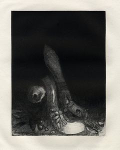 ODILON REDON - Des fleurs tombent, et la tte d'un python parat.