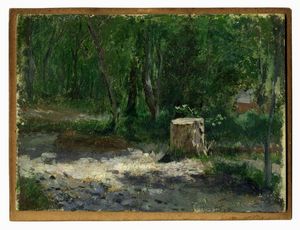 MARIANO FORTUNY Y MADRAZO - Clairire avec un tronc d?arbre coup.