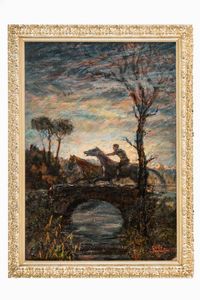 CARLO SERVOLINI - Uomo a cavallo al tramonto.