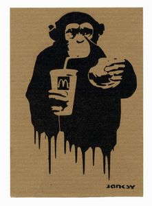 Banksy - Fast food monkey. Mc Donald's.