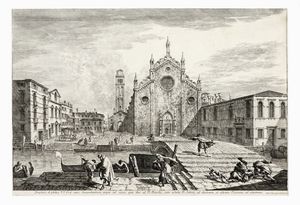 Michele Marieschi - Templum et platea F:F: Ord: min: Conventualium usque ad viam, qua itur ad D:Rocchi; cum schola D: Antonij ad dexteram, et alteram Passionis ad sinistram.(I Frari).