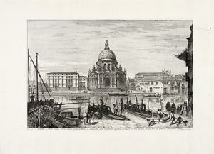 Michele Marieschi - Templum S: Mariae Salutis Cleric: Regul: Congregationis a Somascha , cum eorundem Coenobio ad laevam, e Divi Gregorij Tempio hinc ad dexteram sub Abbatis ditione (La Salute).