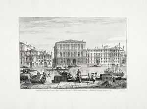 Michele Marieschi - Pisaurorum Familiae Aedes ad Canalis magni marginem, una cum D: Eustachij templo dextrorsum, et sinistrorsum cum parte Corneliorum aedis (Il canal Grande a Ca' Pesaro).