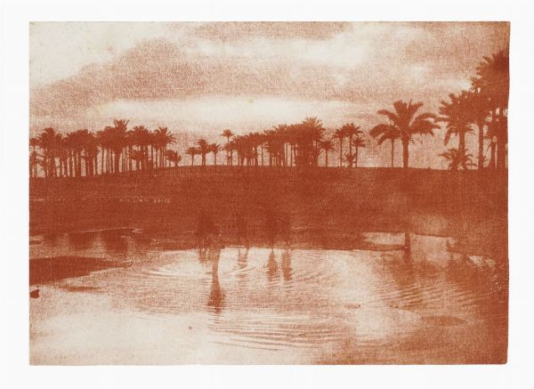 Paesaggio con figure: un'oasi nel Nord Africa.  - Asta Fotografie storiche - Associazione Nazionale - Case d'Asta italiane