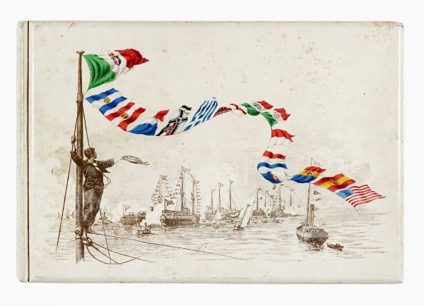 ALFRED AUGUST NOACK : Album celebrativo del IV Centenario della Scoperta dell'America, Genova 1892. Con 39 fotografie raffiguranti Navi da guerra convenute da vari Paesi e ancorate nel Porto di Genova per rendere omaggio al Re d'Italia Umberto I di Savoia.  - Asta Fotografie storiche - Associazione Nazionale - Case d'Asta italiane