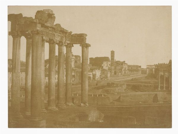 FRDRIC FLACHRON : Roma. Veduta del Foro Romano con il Tempio di Saturno.  - Asta Fotografie storiche - Associazione Nazionale - Case d'Asta italiane