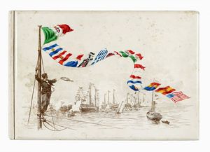 ALFRED AUGUST NOACK - Album celebrativo del IV Centenario della Scoperta dell'America, Genova 1892. Con 39 fotografie raffiguranti Navi da guerra convenute da vari Paesi e ancorate nel Porto di Genova per rendere omaggio al Re d'Italia Umberto I di Savoia.