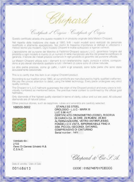 CHOPARD L.U.C. MARK III REF. 8500 N. 14167XX  - Asta Orologi da polso e da tasca  - Associazione Nazionale - Case d'Asta italiane