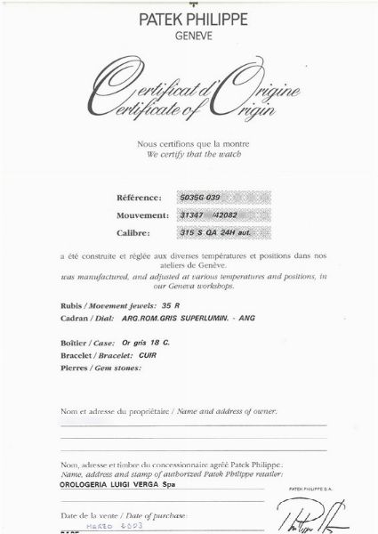 PATEK PHILIPPE : PATEK PHILIPPE QUANTIEME ANNUEL ORO BIANCO REF. 5035G N. 42082XX ANNO 2003  - Asta Orologi da polso e da tasca  - Associazione Nazionale - Case d'Asta italiane