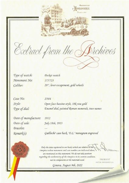 PATEK PHILIPPE : PATEK PHILIPPE & CIE GONDOLO "OTHON LEIT&Atilde;O" OROLOGIO DA TASCA N. 2766XX ANNO 1912  - Asta Orologi da polso e da tasca  - Associazione Nazionale - Case d'Asta italiane