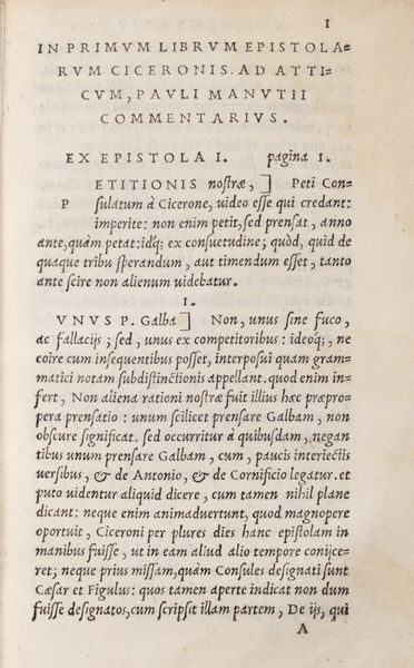 Cicerone, Marco Tullio : In epistolas Ciceronis ad atticum Pauli Manutii commentarius.  - Asta Libri, autografi e stampe - Associazione Nazionale - Case d'Asta italiane