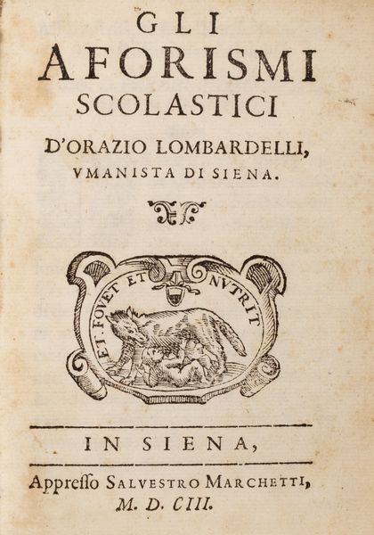 Orazio Lombardelli : Gli aforismi scolastici  - Asta Libri, autografi e stampe - Associazione Nazionale - Case d'Asta italiane