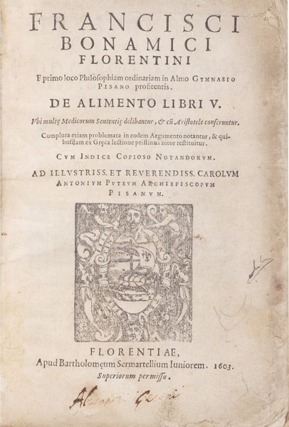 Francesco Buonamici : De Alimento libri V  - Asta Libri, autografi e stampe - Associazione Nazionale - Case d'Asta italiane