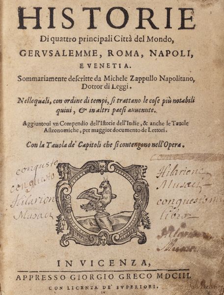 Michele Zappullo : Historie di quattro principali Citt del mondo, Gerusalemme, Roma, Napoli e Venetia.  - Asta Libri, autografi e stampe - Associazione Nazionale - Case d'Asta italiane