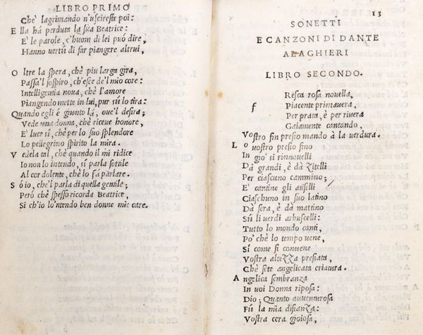 DANTE ALIGHIERI : Sonetti e canzoni di diuersi antichi autori toscani in dieci libri raccolte  - Asta Libri, autografi e stampe - Associazione Nazionale - Case d'Asta italiane