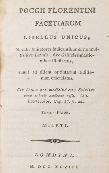 Poggio Bracciolini : Facetiarum libellus unicus  - Asta Libri, autografi e stampe - Associazione Nazionale - Case d'Asta italiane
