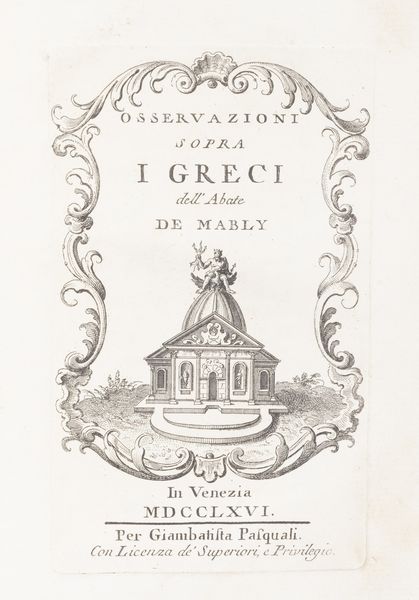 Gabriel Bonnot De Mably : Osservazioni sopra i greci  - Asta Libri, autografi e stampe - Associazione Nazionale - Case d'Asta italiane