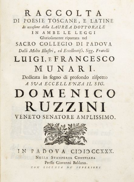 Raccolta di Poesie toscane, e latine  - Asta Libri, autografi e stampe - Associazione Nazionale - Case d'Asta italiane