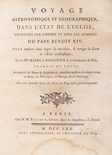 Boscovich  Ruggiero Giuseppe : Voyage astronomique et geographique  - Asta Libri, autografi e stampe - Associazione Nazionale - Case d'Asta italiane