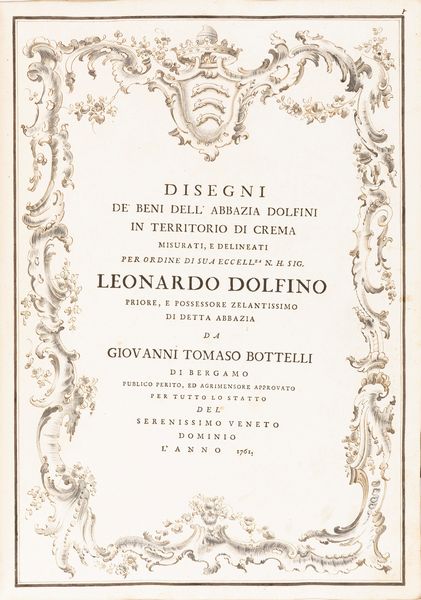 Giovanni Tommaso Bottelli : Disegni de' beni dell'abbazia Dolfini in territorio di Crema  - Asta Libri, autografi e stampe - Associazione Nazionale - Case d'Asta italiane