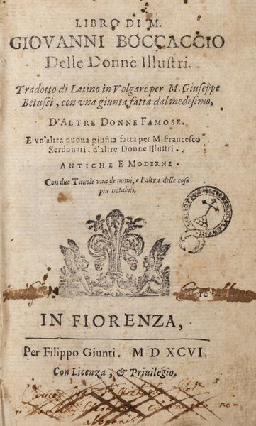 Boccaccio, Giovanni : I casi degl'huomini illustri  - Asta Libri, autografi e stampe - Associazione Nazionale - Case d'Asta italiane