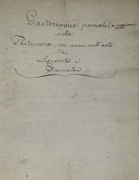 Gastronomia parziale e nozioni sulla Pasticcieria con cenni sull'arte di Liquorista e Diacciatore  - Asta Libri, autografi e stampe - Associazione Nazionale - Case d'Asta italiane