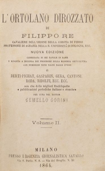 FILIPPO RE : L'Ortolano dirozzato  - Asta Libri, autografi e stampe - Associazione Nazionale - Case d'Asta italiane